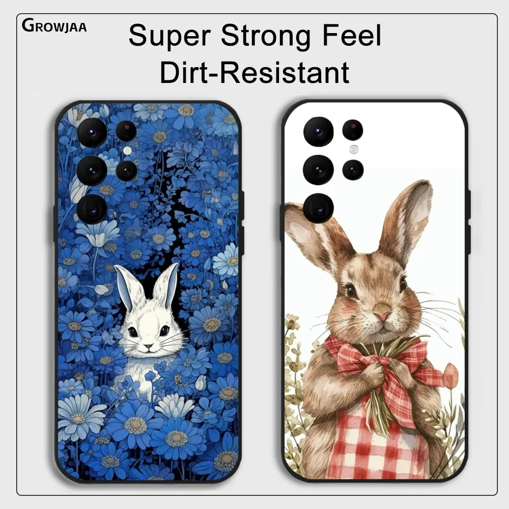 

Wildflower Rabbit Cute Phone Case For Samsung Galaxy S25 S24 S22 S23 Ultra S21 S20 Plus 5G Protective Silicone Funda