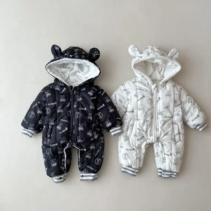 

Winter Baby Romper 0-3Years Newborn Boy Girl Long Sleeve Zipper Cartoon Bear Hooded Jumpsuit Fleece Thicken Warm Outwear Clothes