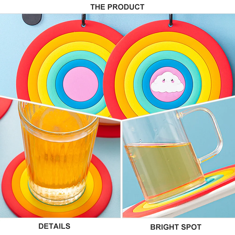 

3pcs Rainbow Heat Insulation Mat Thickened Silicone Non-Slip Placemat For Kitchen Tableware Cup Coaster Dish Pot Mat Home Dining
