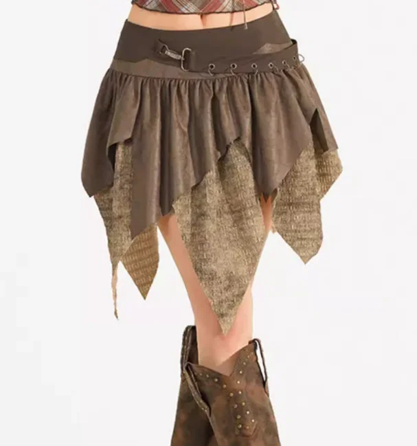Spring Summer New Coffee Color Irregular A-line American Retro Skirts Fashionable Versatile Personality Sexy Girls Street Skirts