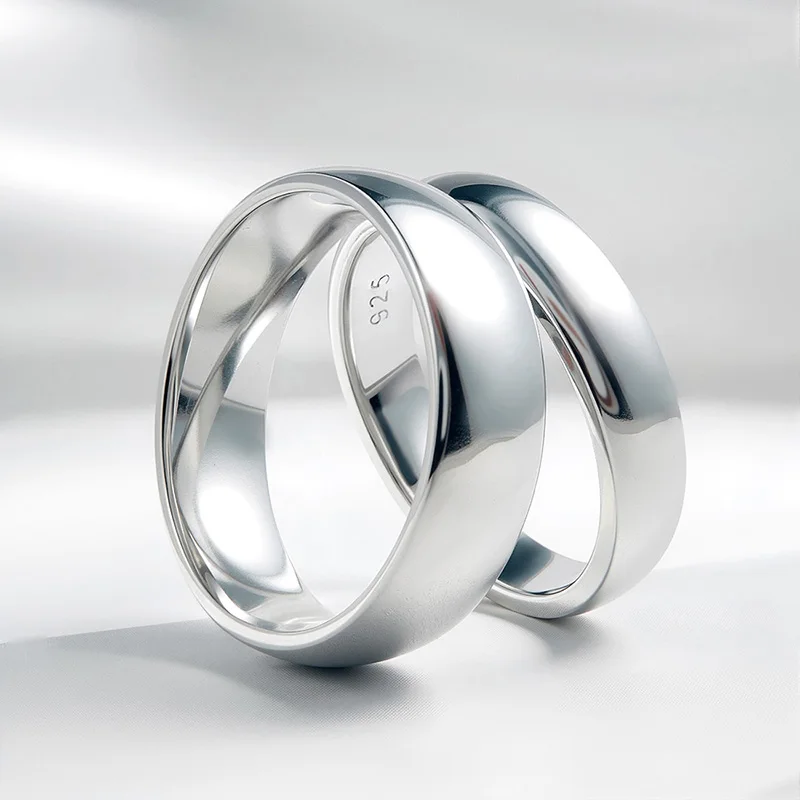 Smyoue 2/4/6mm Width 100% 925 Sterling Silver Ring for Men Women Classic Men's Wedding Jewelry Couple Anniversary Ring Wholesale