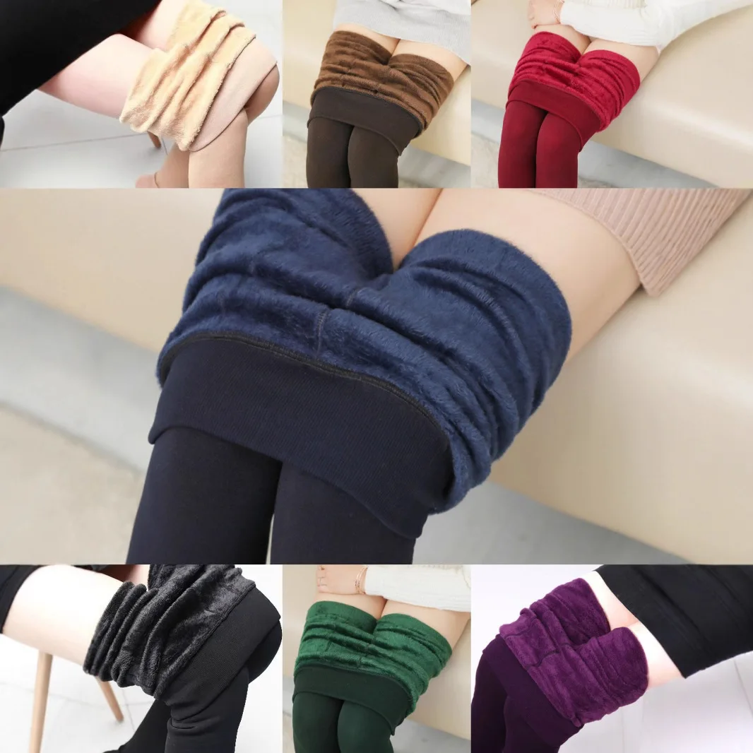 Winter Velvet Leggins Women's Color Thick Pants korean Warm Velvet High Waist Solid Outdoors Casual slim Classic Leggings female