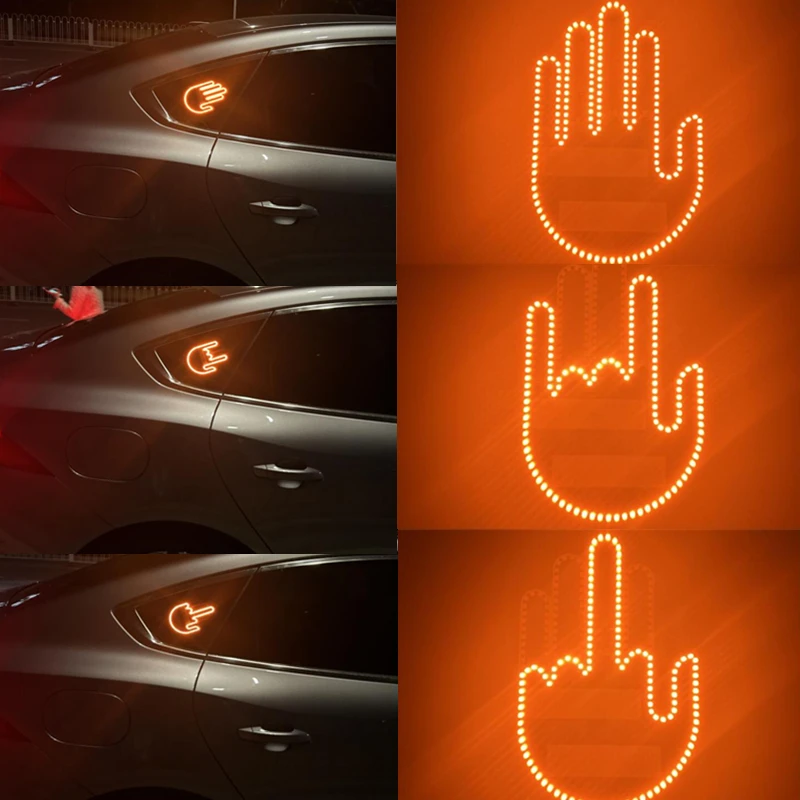 

Funny Car Finger Light with Remote, Road Rage Signs Middle Finger Gesture Light,LED Amber Middle Finger Warning Brake Light