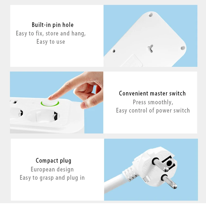 NEW F09 F14U F16U EU Plug AC Outlet Smart Power Strip Multiprise Extension Cord Electrical Socket Network Filter With USB Type C