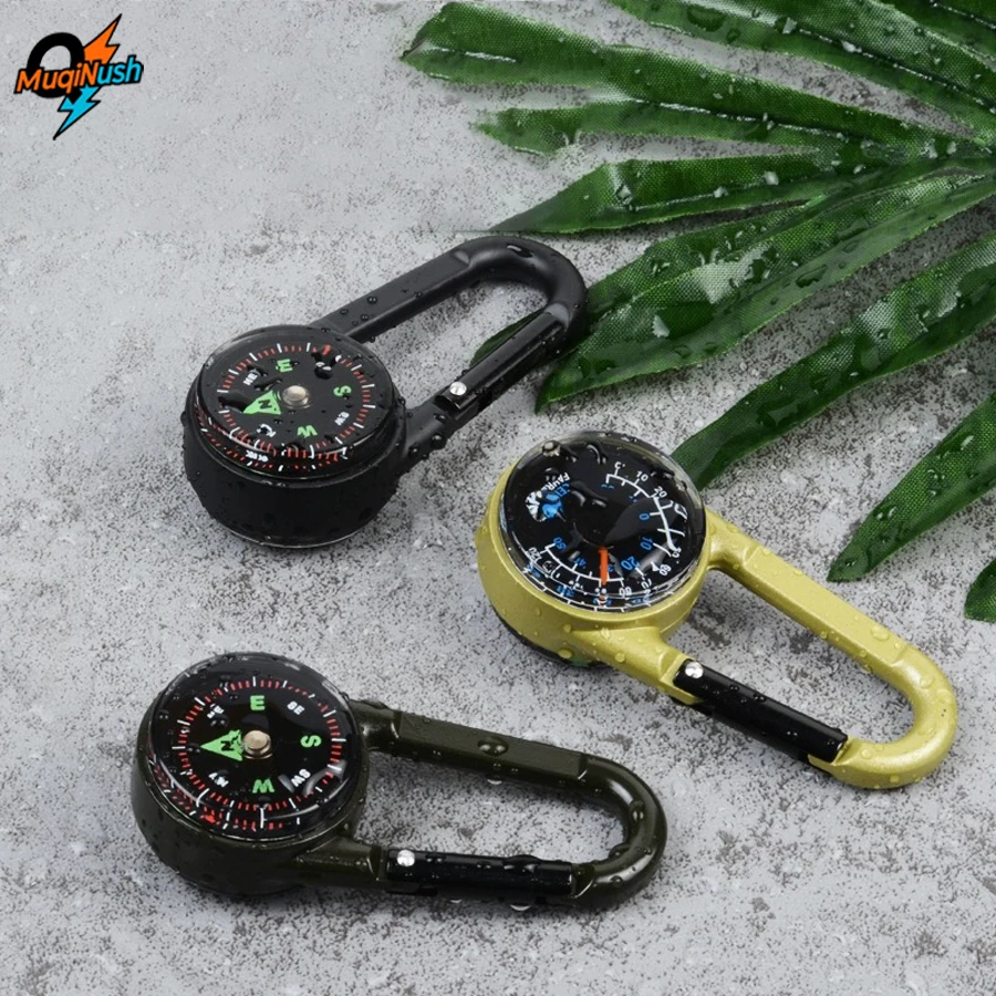 

MuqiNush 2PCS 2 in 1 Compass Thermometer Outdoor Double-sided Metal Carabiner Keychain For Multifunctional Hiking Camping