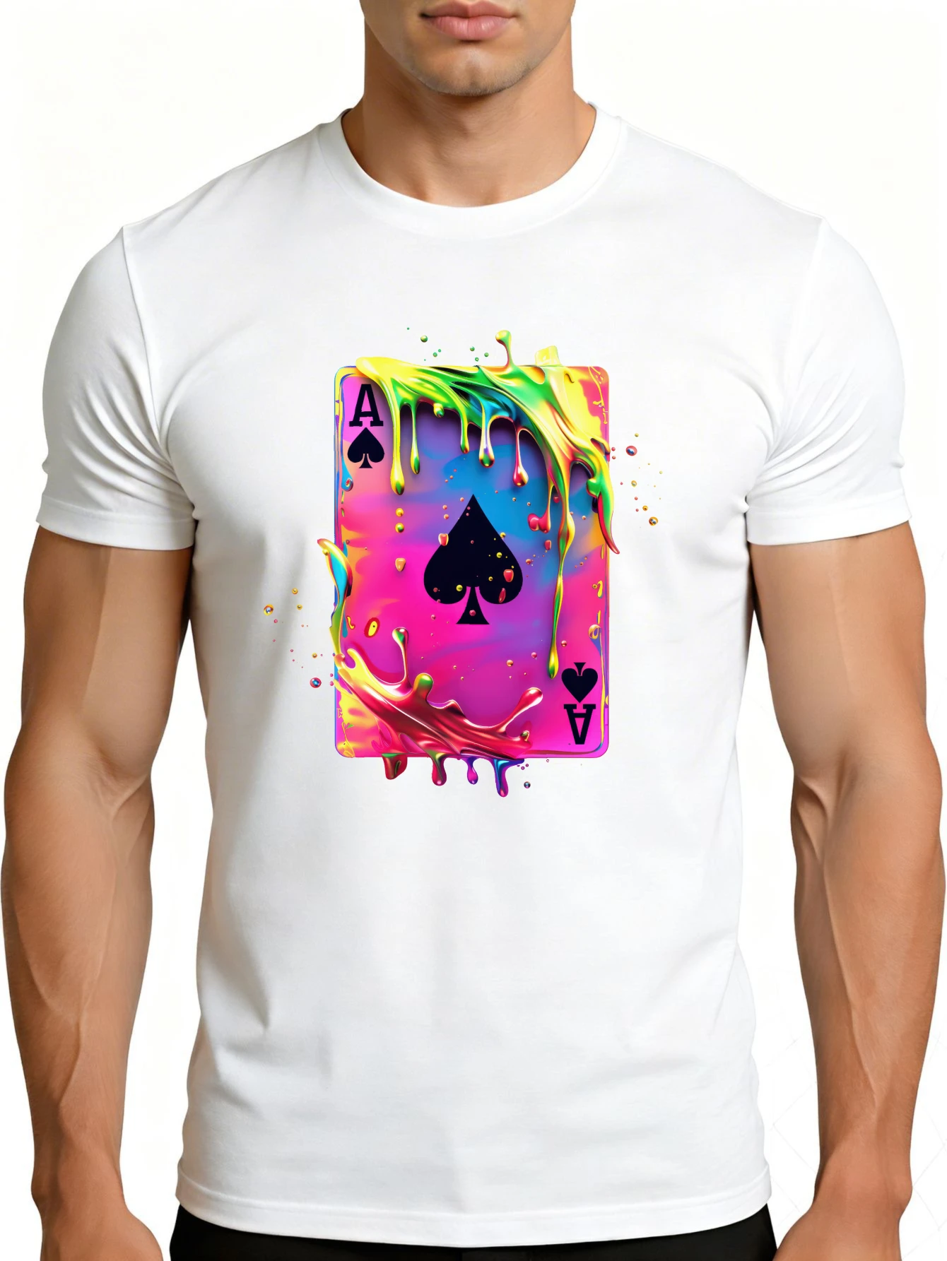 Casual Style Men's T-Shirt with Colorful Ace of Spades Card Design, Perfect for Summer Wear, a Gift for Him