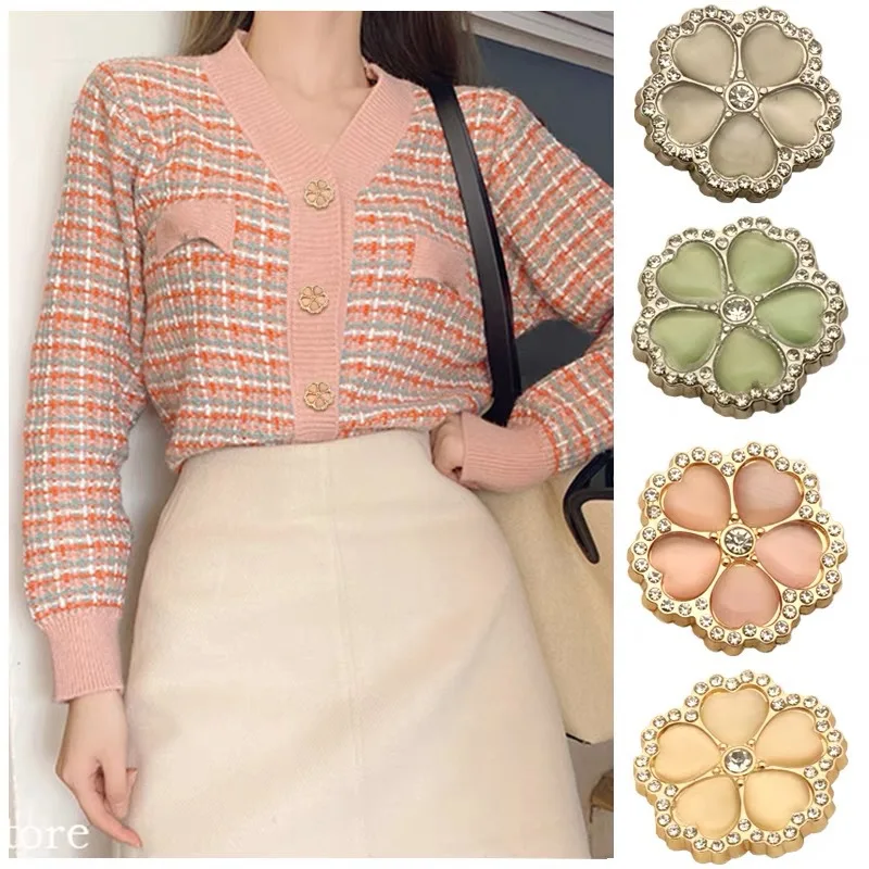 6Pcs High Quality Flower Diamond Rhinestone Metal Buttons Fashion Coat Women\'s Jacket Suit Button Decoration