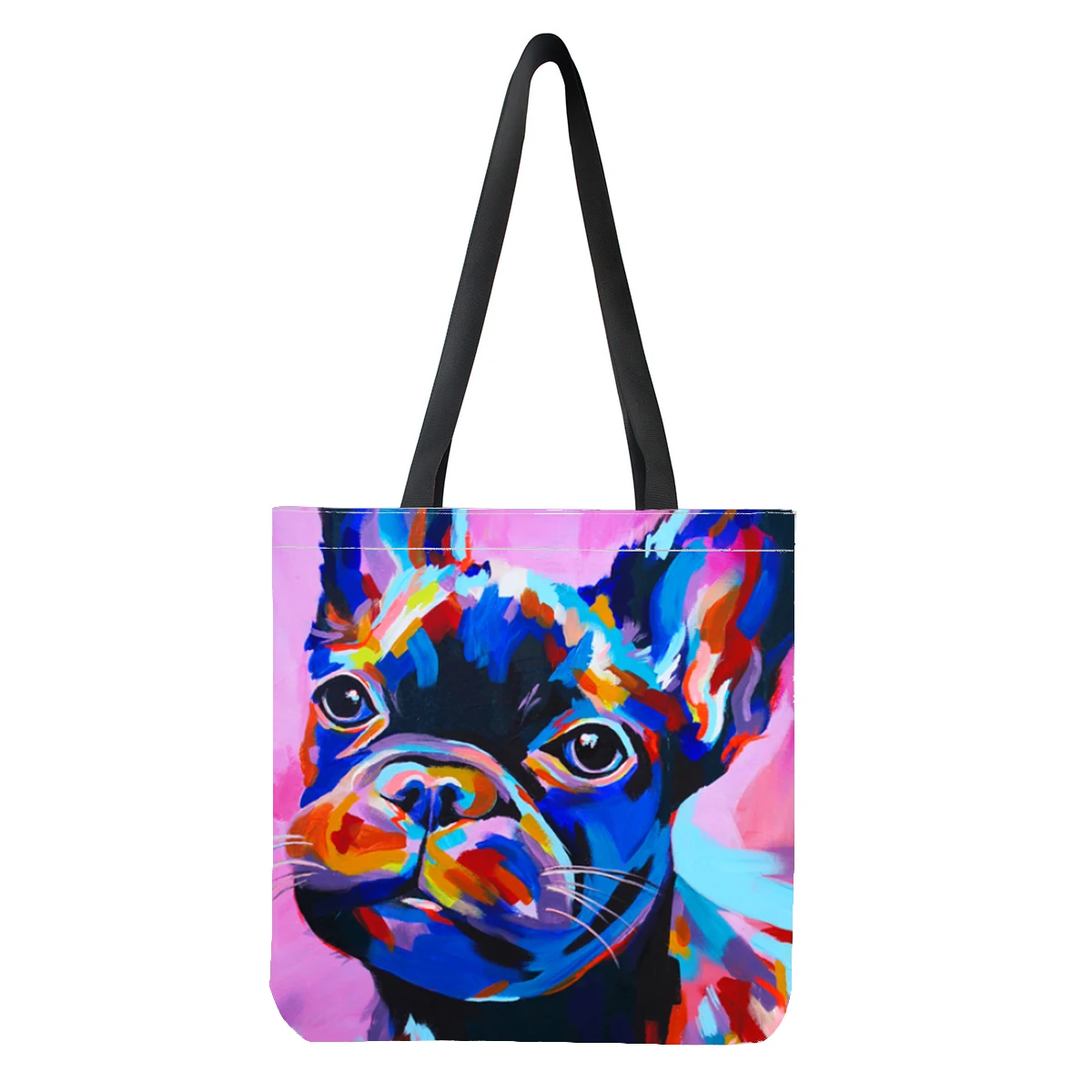 Customized Canvas Bags Oil Painting Bulldog Shopper Shoulder Bag Women Handbags Shopping Tote Casual Grocery Customizable