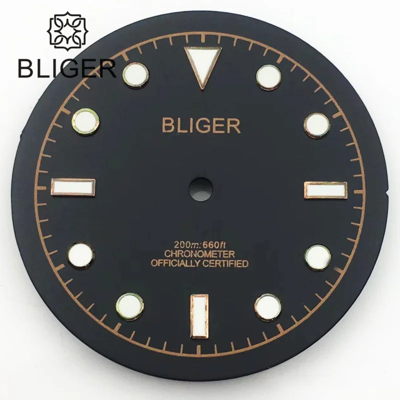 BLIGER 33mm Watch Dial  Black Grey Dial Green Luminous Fit NH35 NH36 MingZhu2813MIYOTA8215PT5000 Movement Fit 43mm Watch Case