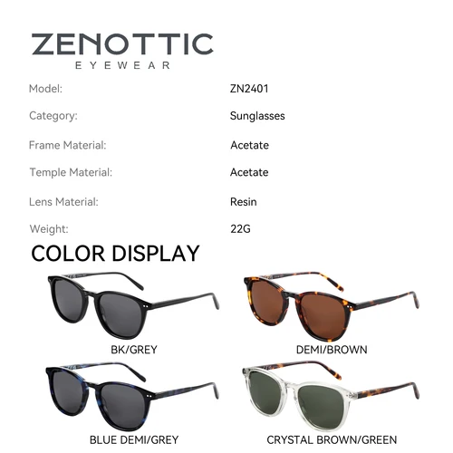 Imagen 2 del producto ZENOTTIC, recién llegados, gafas de sol polarizadas redondas, gafas de sol de acetato hechas a mano con pierna de primavera, sombra cuadrada de moda para hombres y mujeres