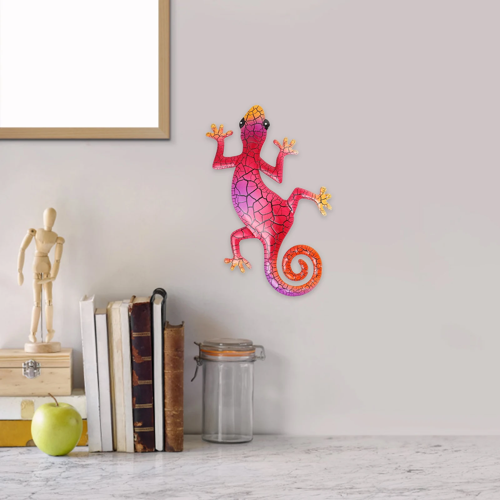 

3pcs Metal Gecko Art Decorative Vintage Wall Decor Gecko Ornaments Garden Outdoor Decor Bright Rust-Resistant Paint for Garden