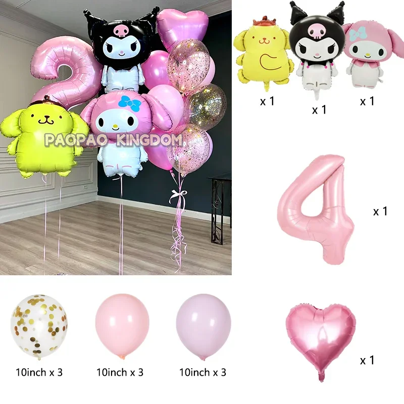Cartoon Kuromi My Melody Themen-Folienballons Set Latexballons Kindergeburtstagsparty Dekoration Zahlenballon Globos – Detail 7