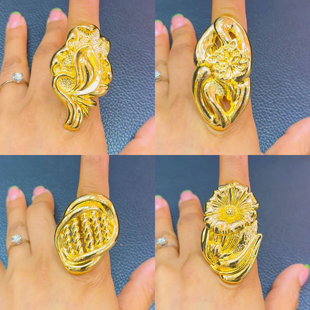 

Luxury 18K Gold Plated Copper Party Women Rings Adjustable Rose Rings Flower Exquisite Wedding New In Random Ring