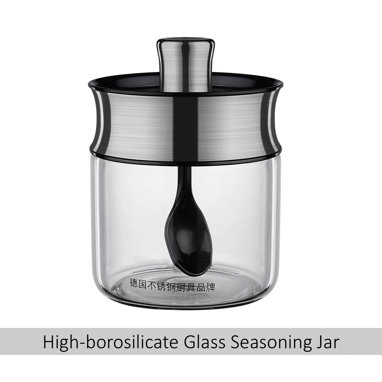 

LFGB Certificated Ultra Hardness High-borosilicate Glass Seasoning Jar Well Sealed Transparency 240ml Spice Bottle for Kitchen