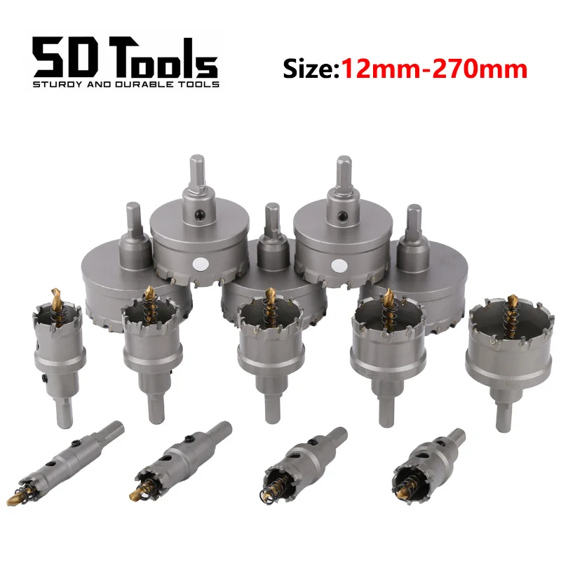 Пила для отверстий TCT, 12-270 мм, наконечник из карбида вольфрама, пила для отверстий, сверло для нержавеющей стали, железная пластина,