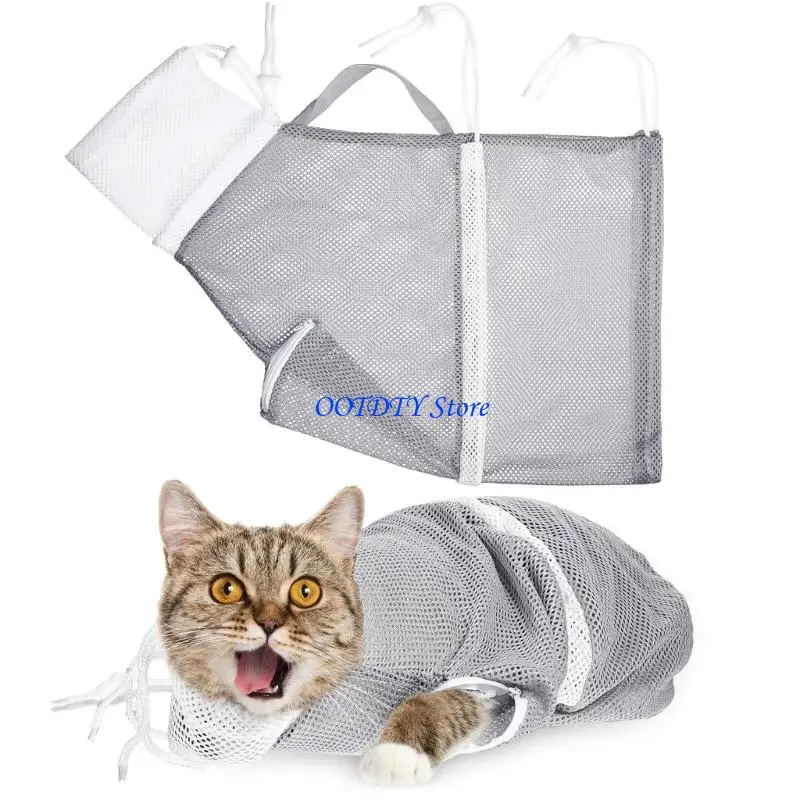367A Indoor Bath Time Cats Cover with Vented Body Surfaces, Wash Support Bag and Top Carry Strap for Coat Cleaning Use