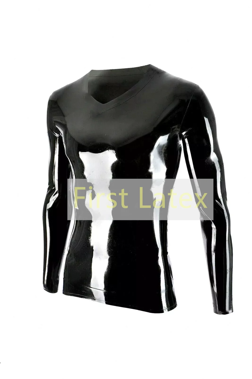 

Handmade Men's Black Gummi Latex T-Shirt V Neck Rubber Long Sleeve Male Top Fetish Rubber Polo Shirt Custom Made
