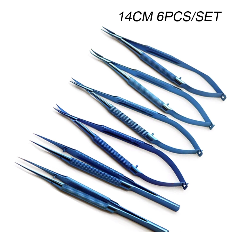 14cm 6pcs/set Microsurgical scissors holding needle clamp platform tooth tweezers