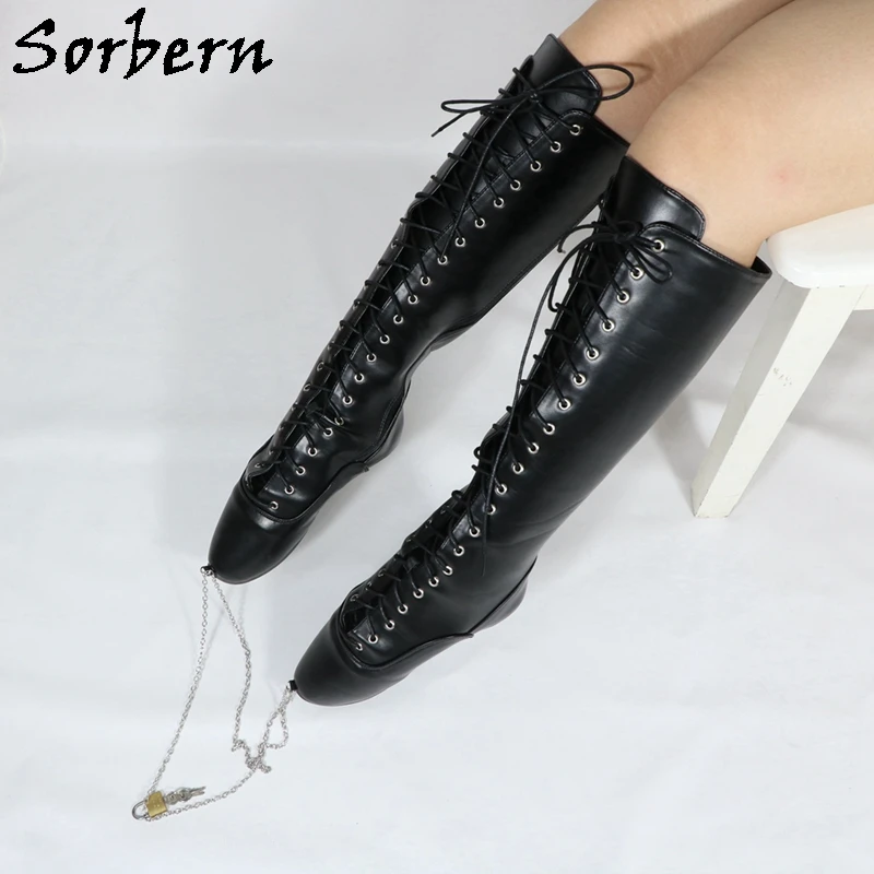 Sorbern kobieta buty 18CM ekstremalne szpilki moda fetysz Goth balet buty Zip pasek z klamrą buty do kolan