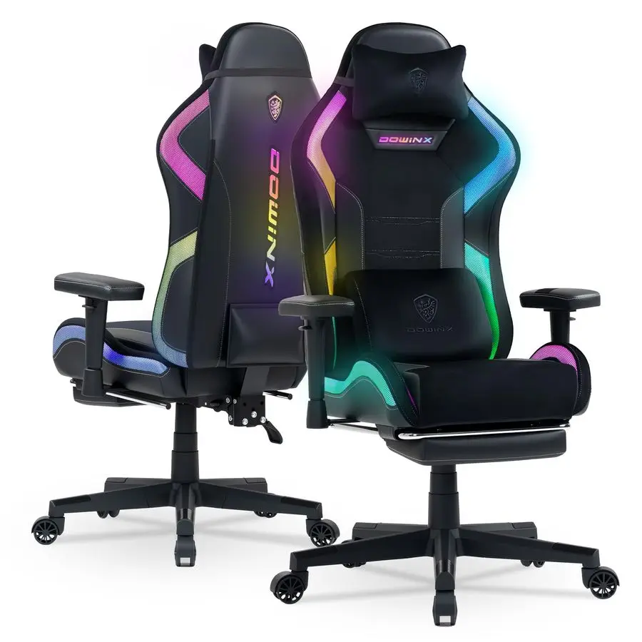 

Gaming Chair with RGB LED Lights, Ergonomic Game Chair with Footrest Massage Lumbar Support, Computer Gamer Chairs for Adults