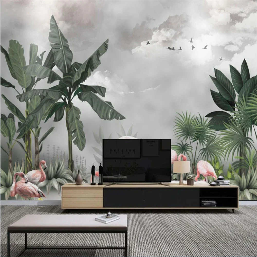 

Обои с изображением листьев банана из тропического леса для гостиной, 3D-фреска, фоновое изображение, 3D-обои для спальни, декор для дома