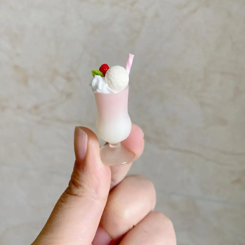 Comida en Miniatura para Casa de Muñecas, 1 Pieza, Modelo de Vaso de Helado con Batido de Fresa, Accesorios para Juego de Cocina de Juguete