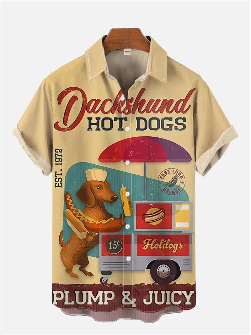 

New Men's Shirts Funny Hot Dog Hawaii 3D Printed Shirt Short Sleeve Aloha Fashion Men Shirt Summer Female Blouses Dropshipping