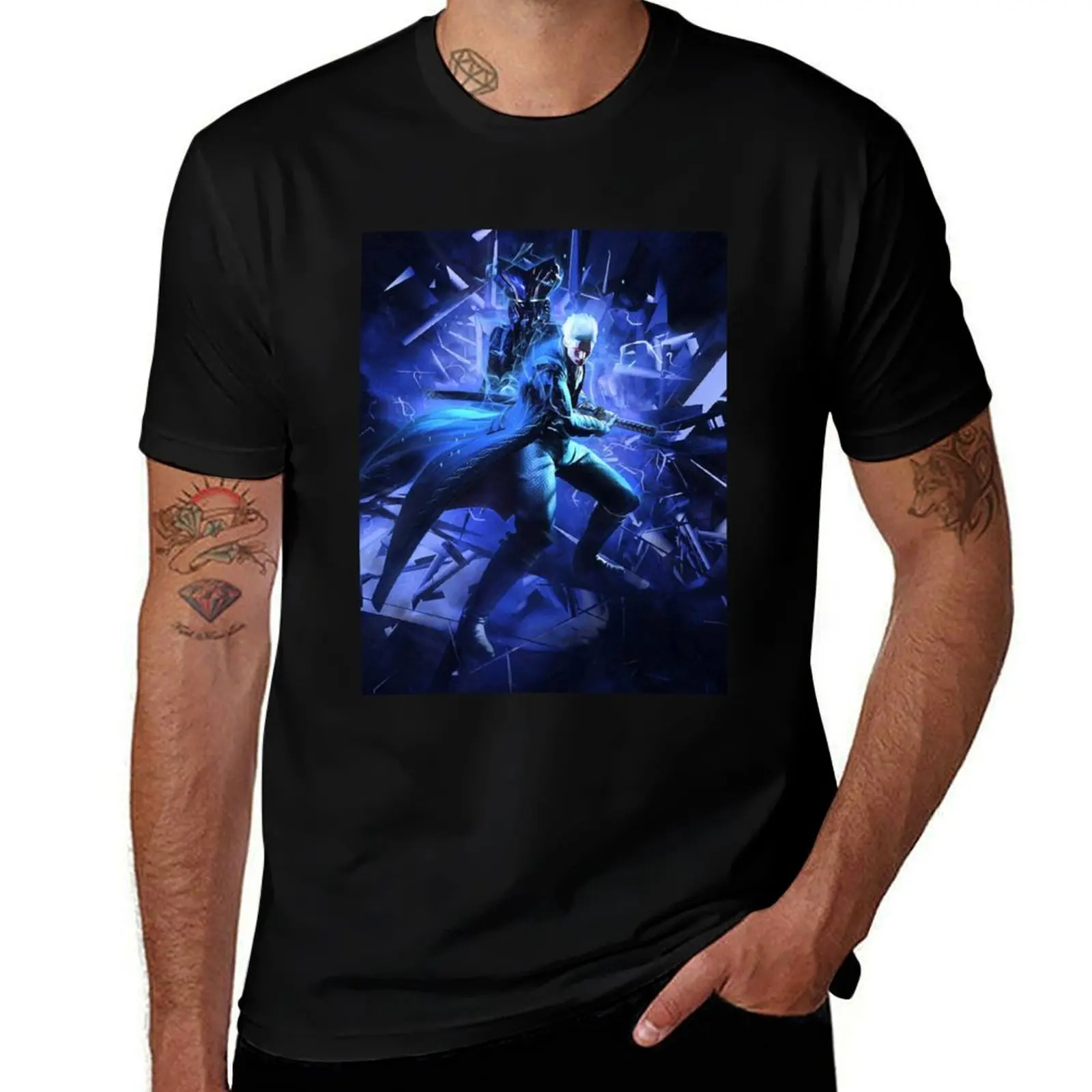 Devil May Cry 3 Vergil T-Shirt Basic Plain Short Sleeve Crew Neck Tee T-Shirt