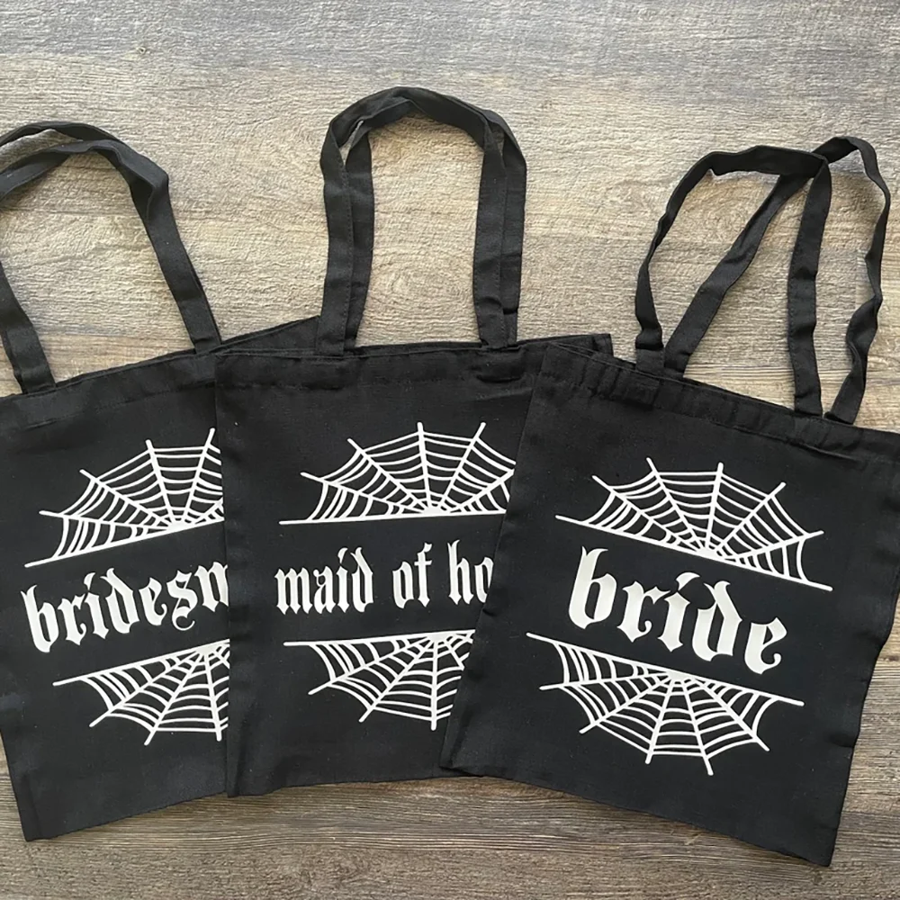 

1Pcs Halloween Wedding Party Bridal Bridesmaids Tote Bag Gothic Style Bridal Shower Gifts Ghost Spider Silk Content Accessories