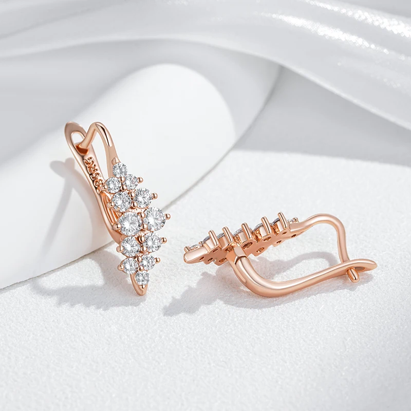 Kinel Hot Shiny Natural Zircon Geometry Drop Earrings For Women Trend 585 Rose Gold Color Wedding Fine Jewelry Crystal Gift