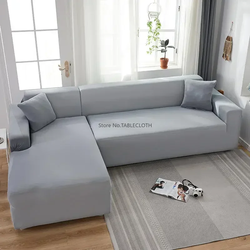 Grey Plain Color Elastic Stretch Sofa Cover Need Order 2Piece Sofa Cover If L-style fundas sofas con chaise longue Case for Sofa