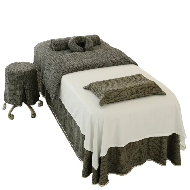 Gray Checkboard Beauty Massage Table Cover Spa Bed Sheet With Face Hole Beauty Salon Massage Table Bed Sheet Beds Mattress Set