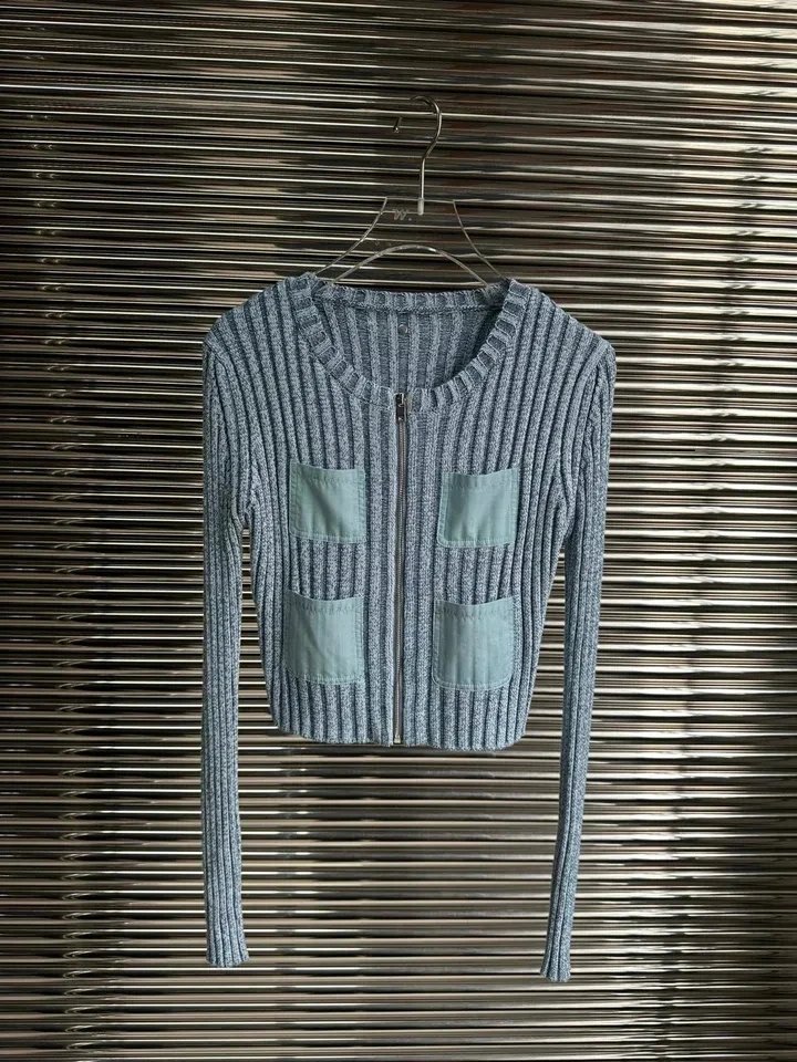 

2024 Spring New Women Casual Pockets Patchwork Slim Sweater Female Chic Cardigans