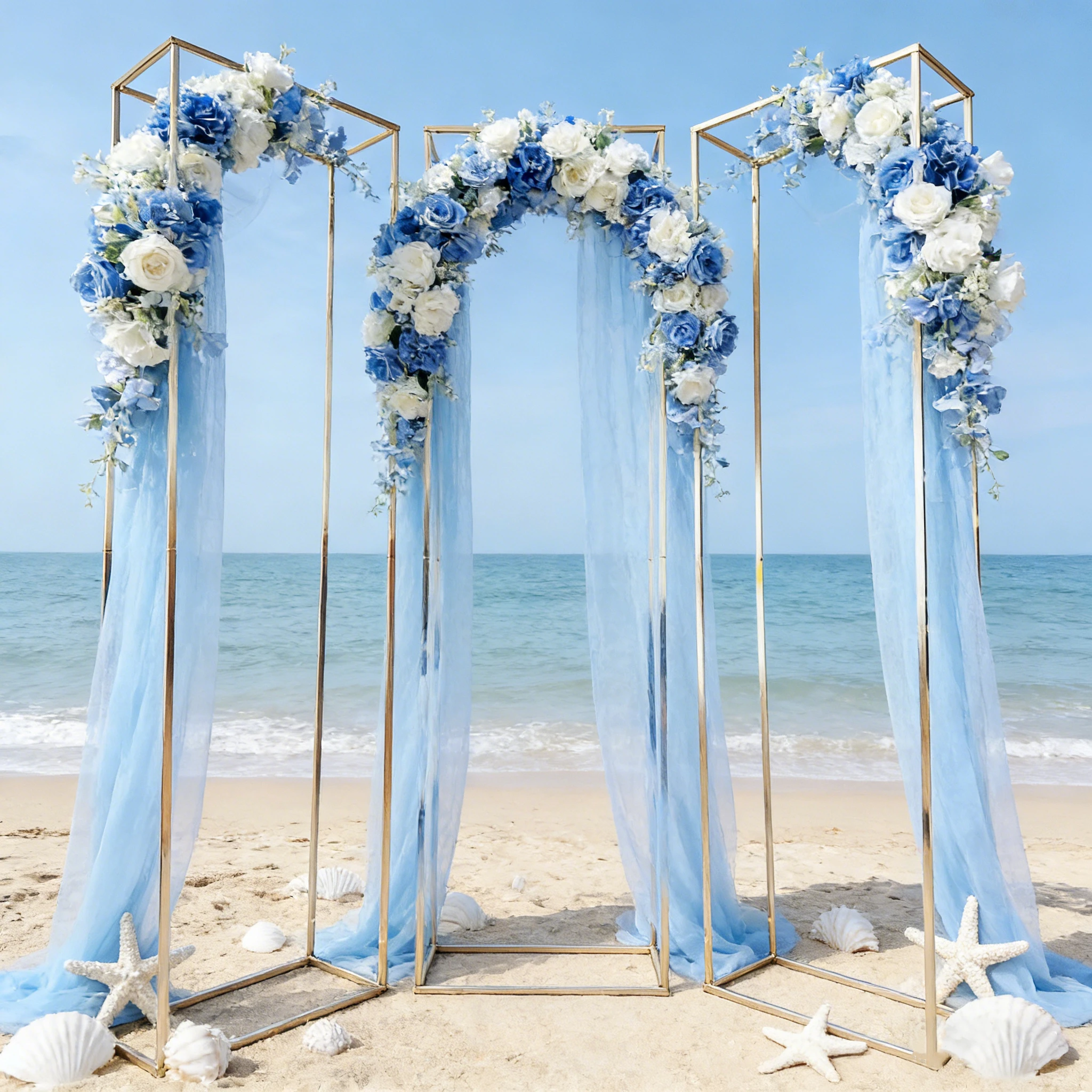 3PCS Shiny Gold Large Frame Riser Floral Arch Wedding Decor Backdrop Props Grand Party Display Stand for Events And Celebrations