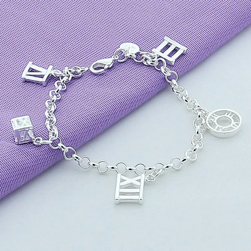 

925 Sterling Silver Bracelet Five Roman Numeral Pendant Women's Simple Fashion Bracelet Birthday Party Anniversary Jewelry Gift