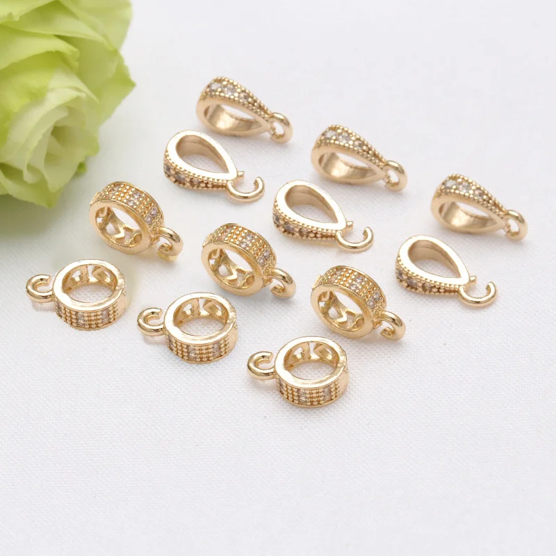 4pcs 14 Gold Plated Brass Micro Pave Zircon Bale Pinch Clasp For Pendant Necklace Connector Jewelry Making Finding Accessories