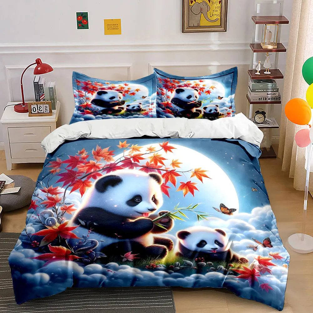 Fantasy pandas under moonlight Bedding Set for Kids Luxury Gift 3pcs Digital Print Comforter Set Soft Comfortable Breathable