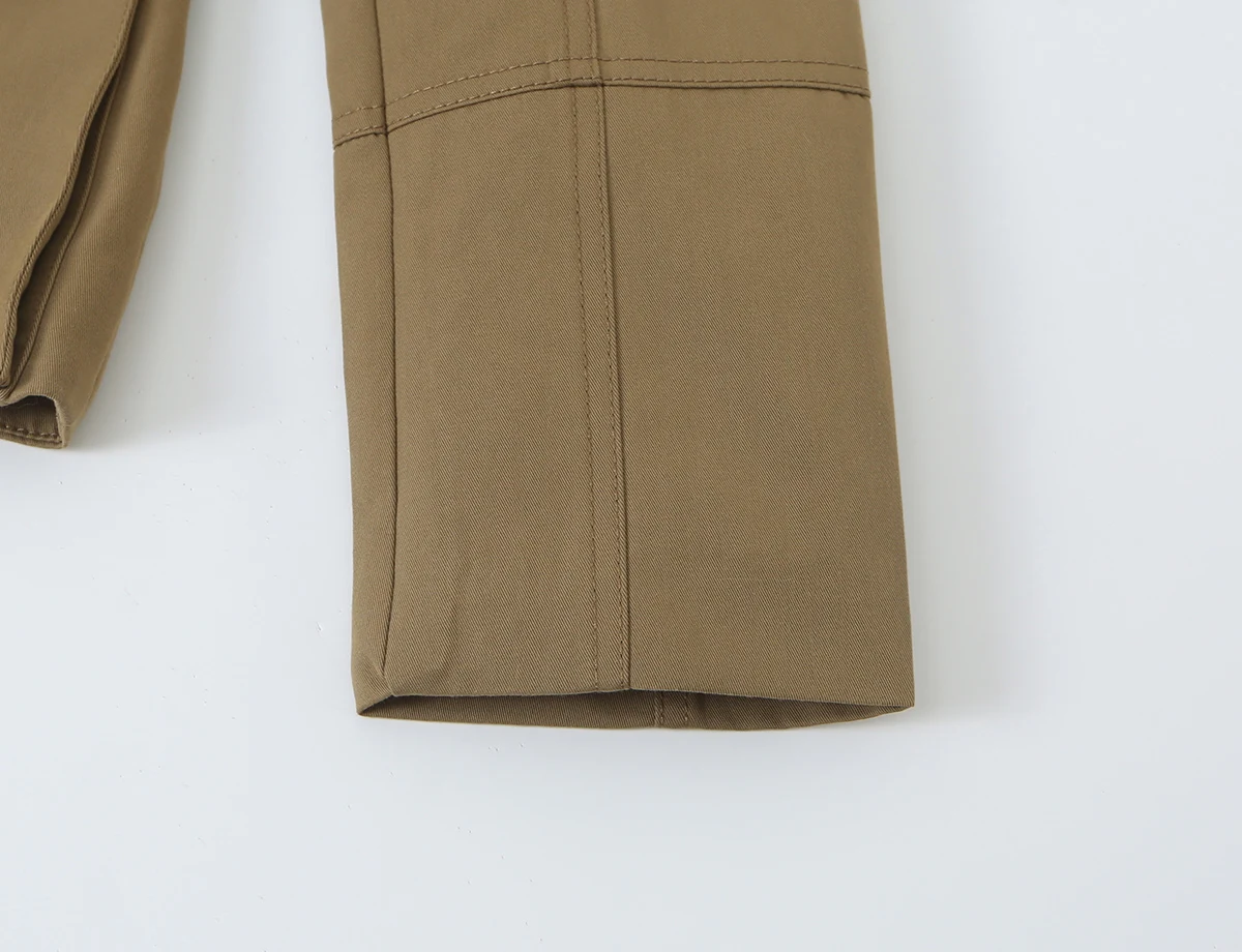 BSAY Herbst Damen Militärstil 2-teiliges Outfit Stehkragen Taschen Slim Jacke Doppelreihige Twill Mini-Shorts Passende Sets – Detail 9