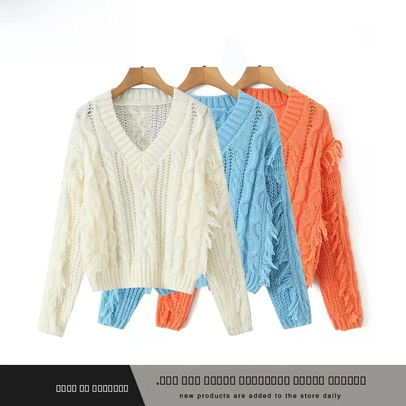 

Faionable ort V-Ne Вязаный свитер Осень-зима Sle Свободная верхняя одежда с кисточками Корейский Sle Полиэфирное волокно
