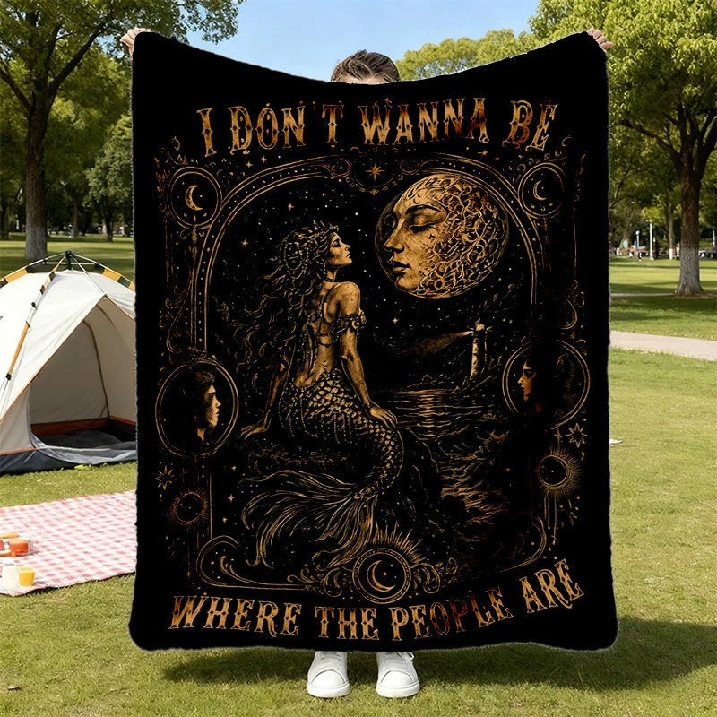 Antisocial Mermaid Flannel Throw, Antisocial Siren Flannel Blanket, I Don't Wanna Be Where The People Are Cozy Blanket