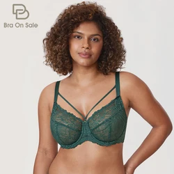 Women's Lace Floral Plus Size Minimizer Bras Full Coverage Unlined Underwire Lace Bra B-DD E F G H I J K Cups