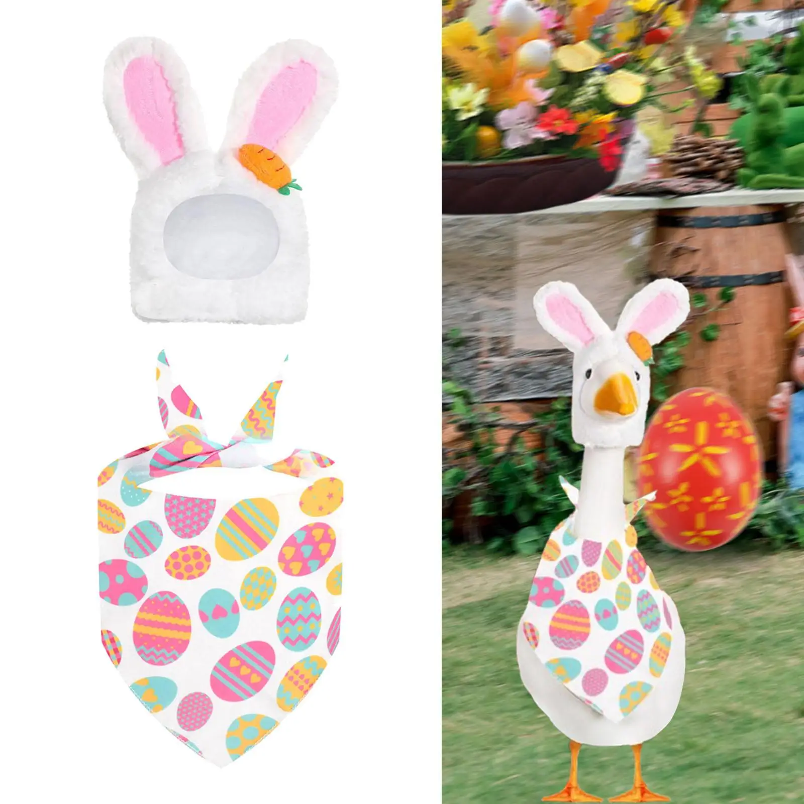 Easter Goose Outfit for 23inch Yard Statue Costume Bunny Ear Hat and Apron Goose Clothing for Living Room
