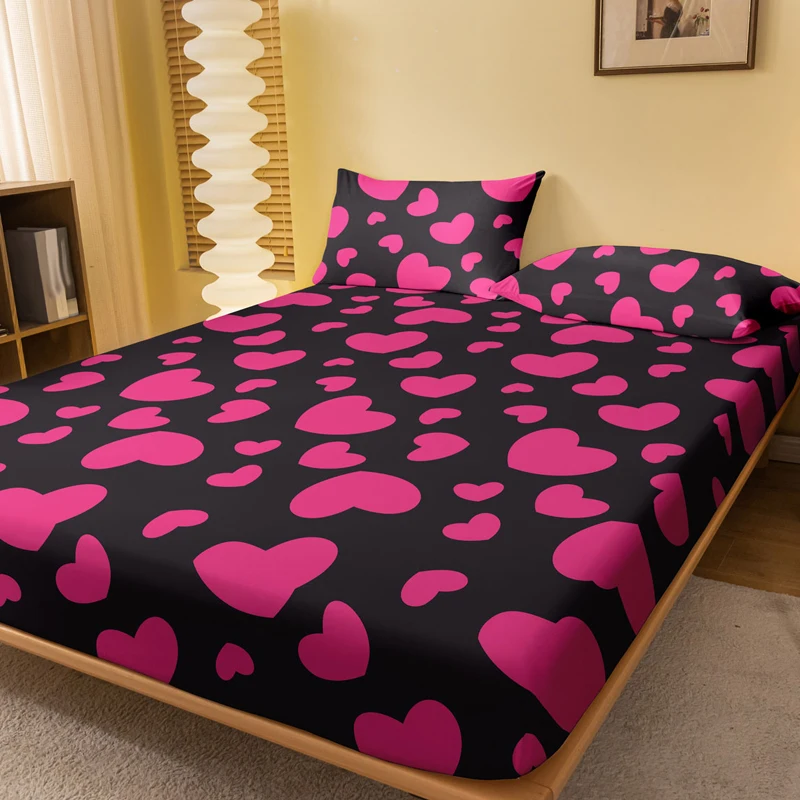 1 Simple modern Heart-Shaped Geometry printed matte Fitted Sheet, bedroom printed bed cover, bedding (excluding pillowcases)