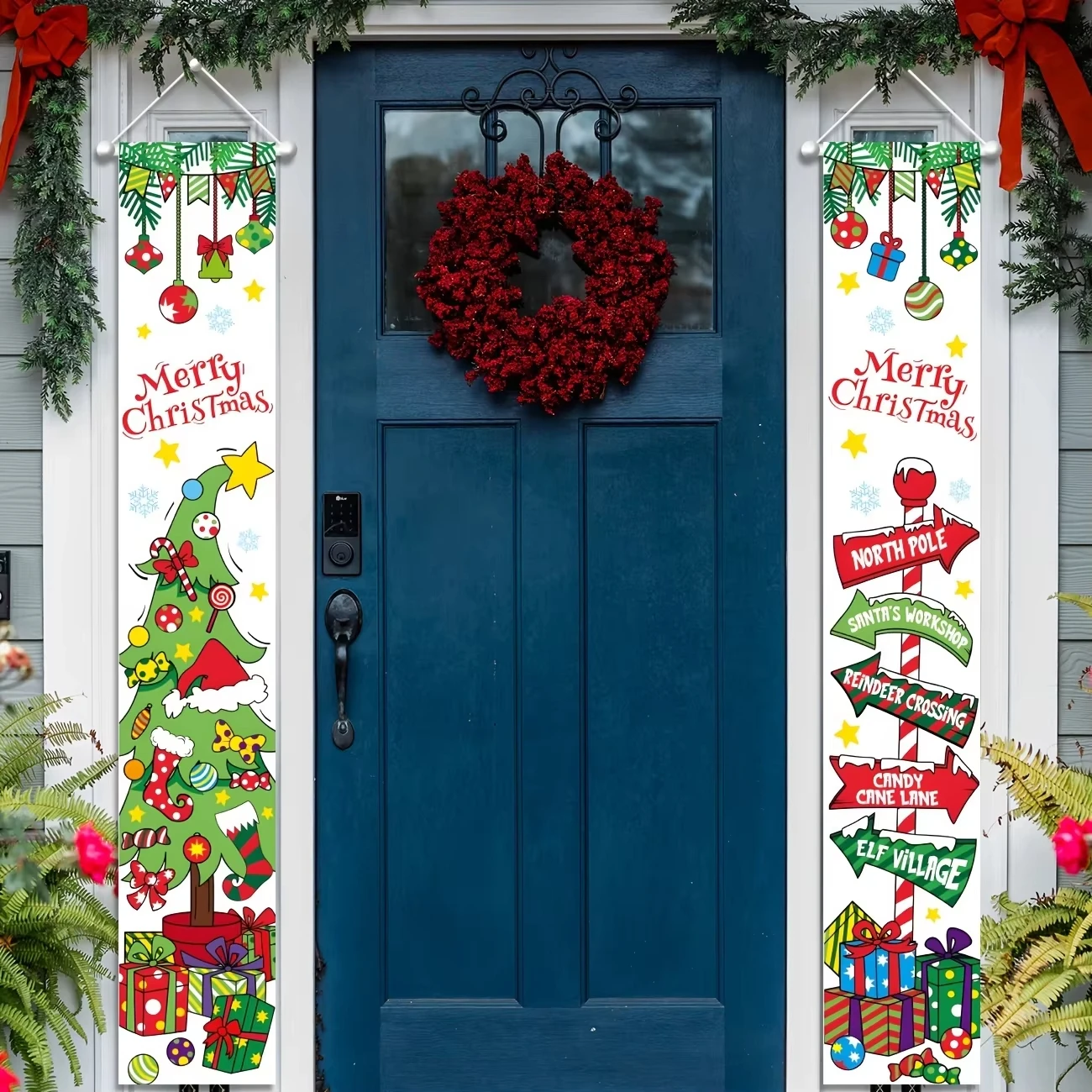 Whoville زينة عيد الميلاد علامة الشرفة عيد الميلاد- مرحبا بكم في زينة باب عيد الميلاد Whoville خلفية لافتة معلقة #3