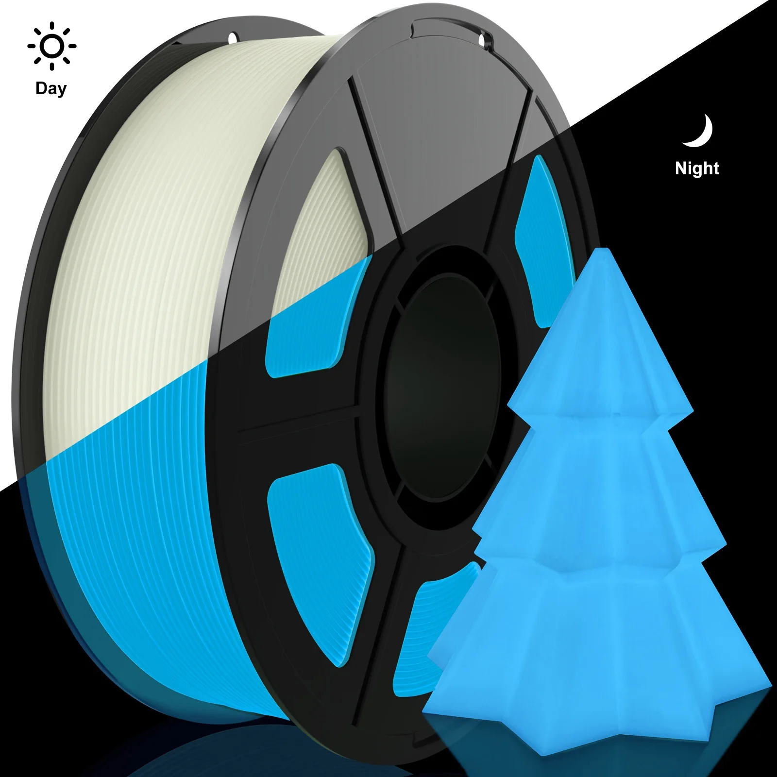 Glow-in-the-dark filament multicolor, groen, blauw, paars en regenboog, PLA filament 1.75 mm, 3D-printer filament bundel