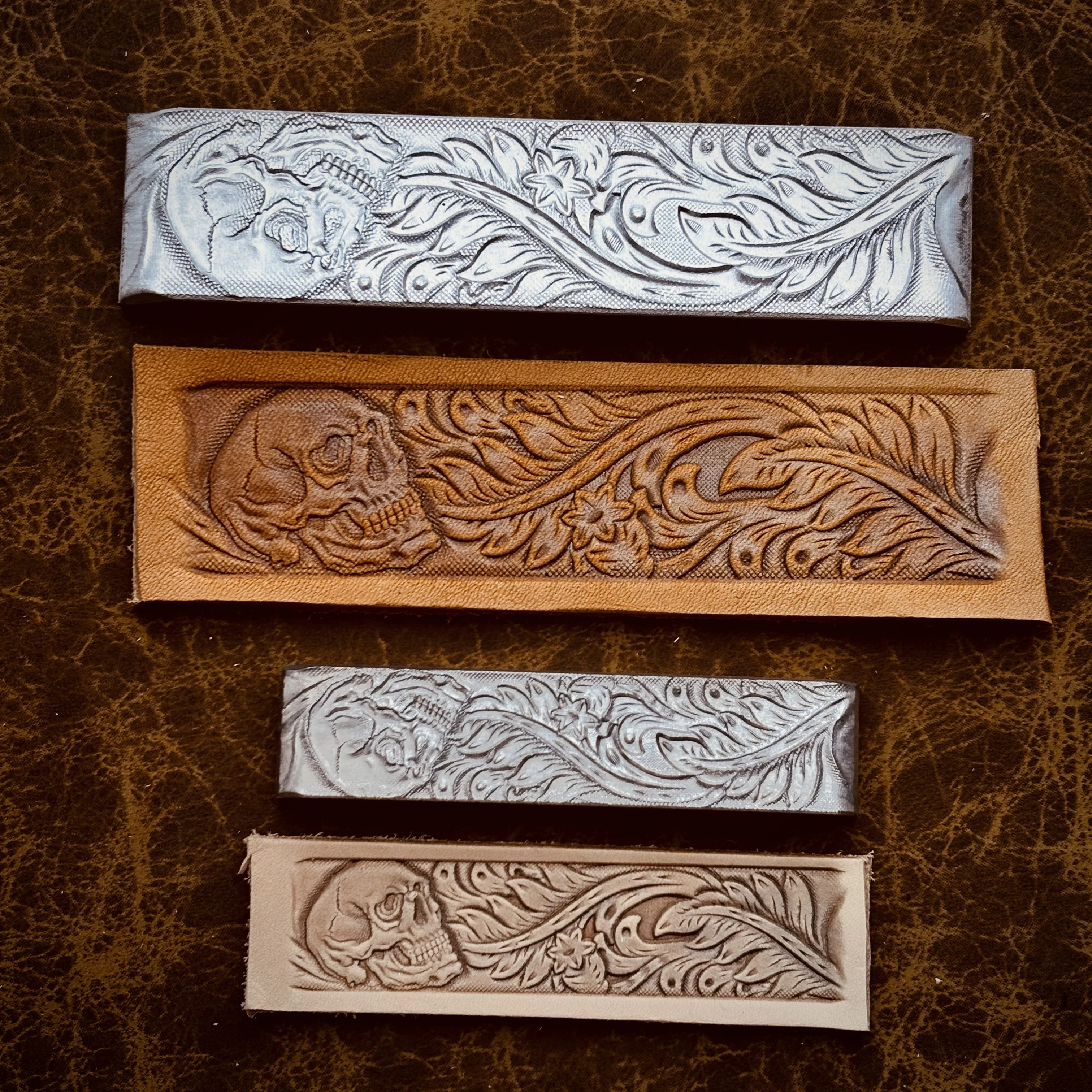 3D Skull Floral Design Leather Embossing Mold Carving Belt Stamp Vintage Craft Tool Cold Press Molding Hydraulic Pressure