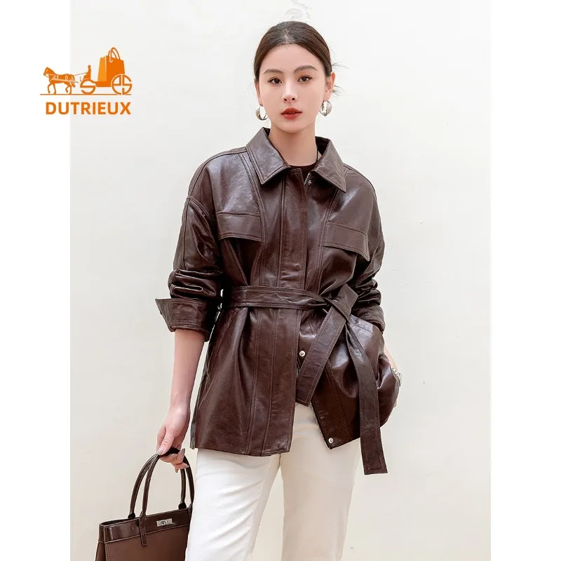 

New Autumn Women's Mid-length Genuine Leather Jacket, 100% Genuine Sheepskin, Slim Fit Casual Fashion Jacket Suitable for Women