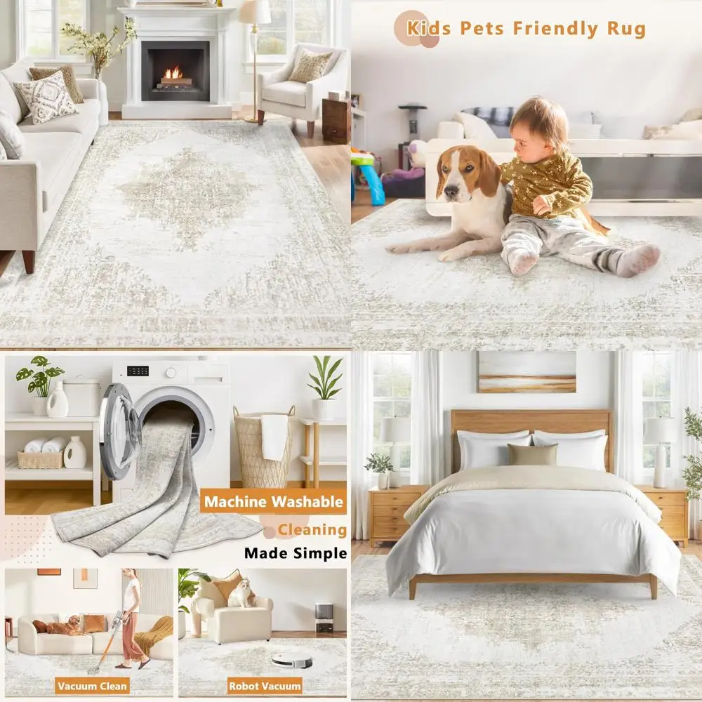 

Vintage Retro 6x9 Area Rugs: Washable, Low Pile, Non-Slip Backing for Living Room and Dining Area