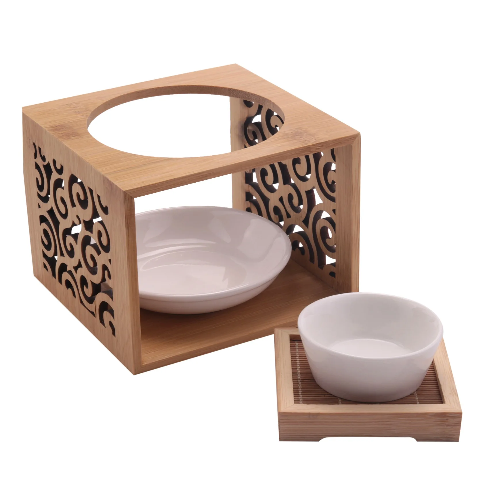 

Wooden Bamboo Hollow Fragrance Lamp Oil Furnace Aroma Burner Candle Holder Elegant and Attractive Home Office Decoration