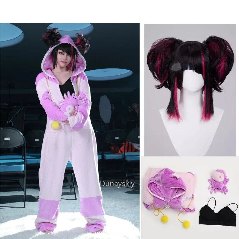 Game Street Fighter6 SF Han Juri Cosplay Costume Han Juri Pajamas Pink OnePiece Pajamas Women Girls Winter Pajamas Hallowen Suit